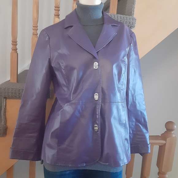 Purple Genuine Leather Jacket- Women's Size M - Picture 1 of 9